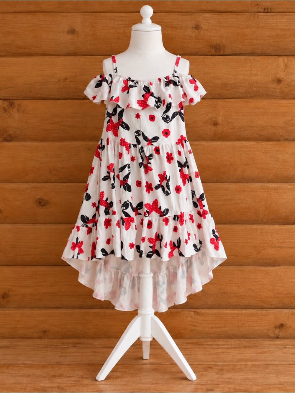 Girls casual White Off-Shoulder western/cowgirl Floral High-Low Dress sizeXL 6/7